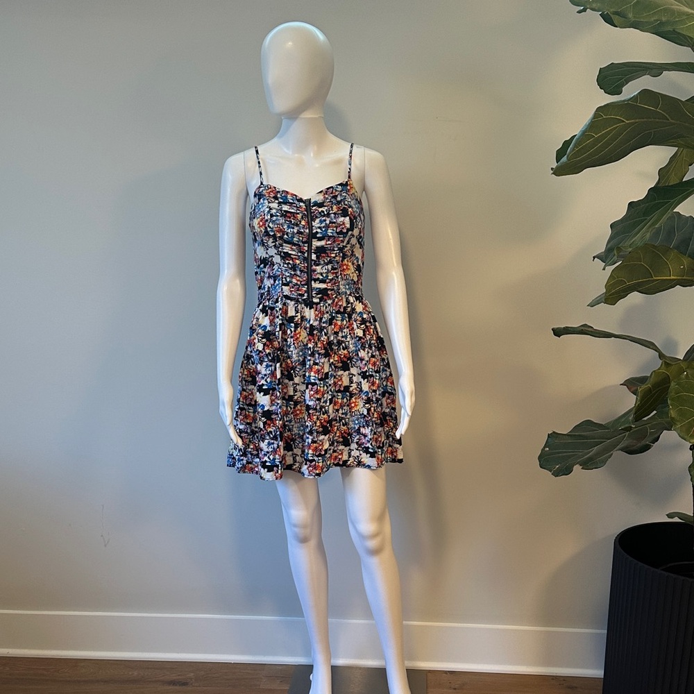 Xhilaration Navy Floral Zip-Front Spaghetti-Strap Mini Dress